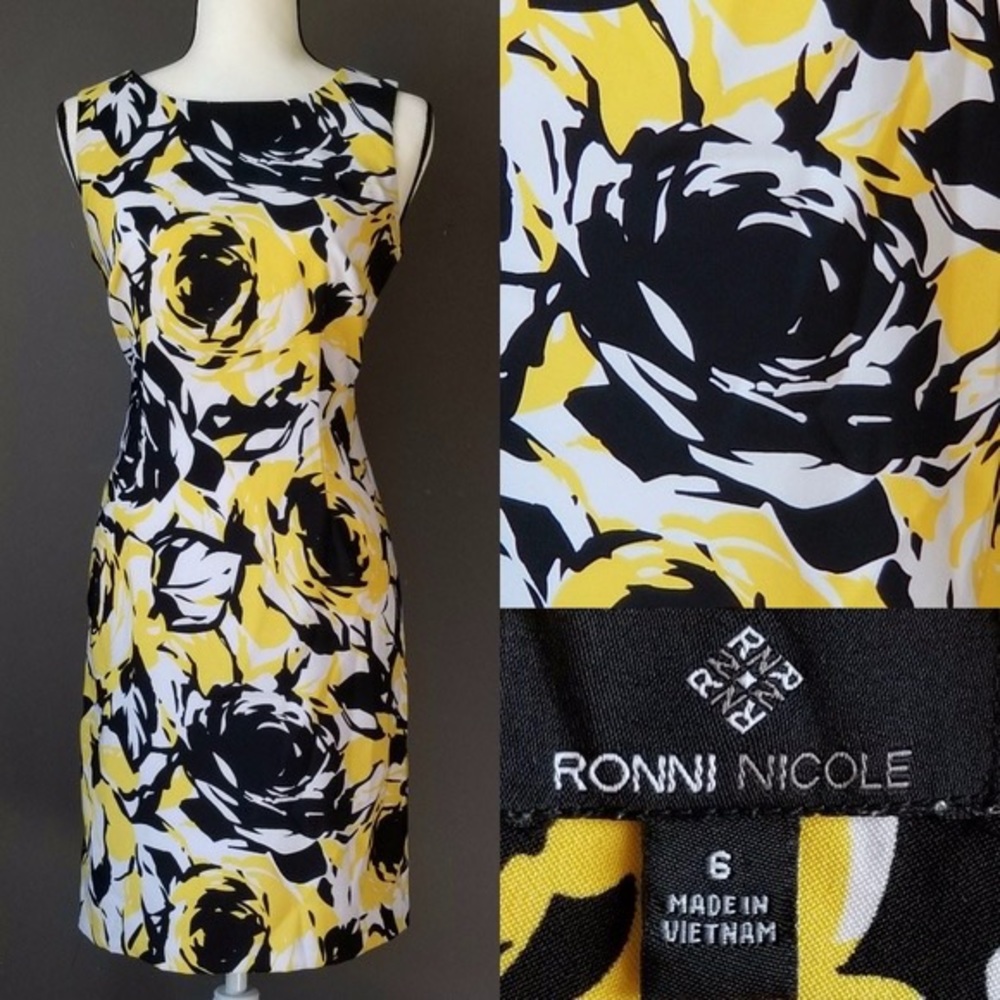 Black white and yellow print dress